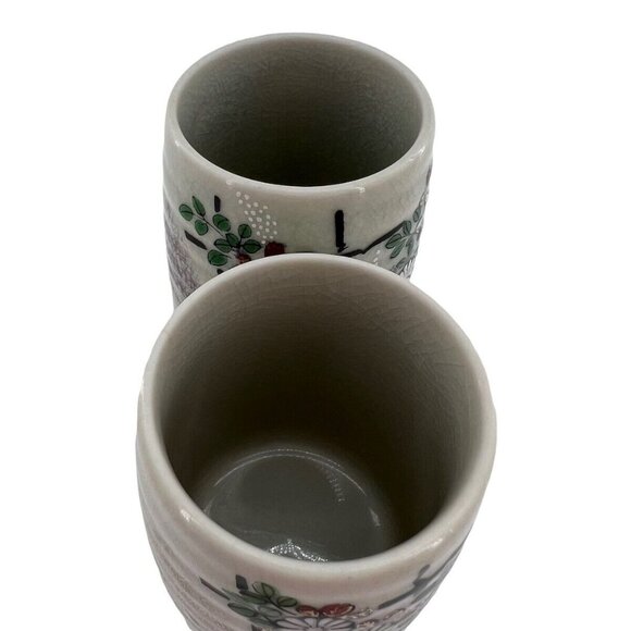 Kutani Porcelain Japanese Tea Cups Ikebana Set of 2 Floral Arrangement - Picture 6 of 9